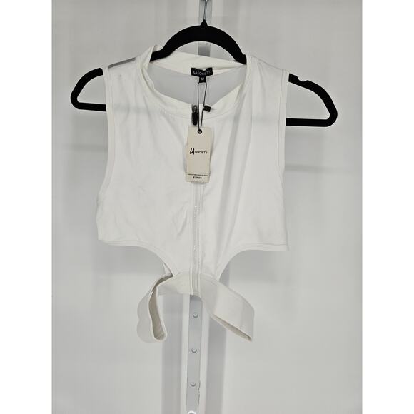 LA Society Womens Sz M Cropped Zip Up Athletic Tank Top Mesh Back Zip Front NEW - Picture 1 of 4